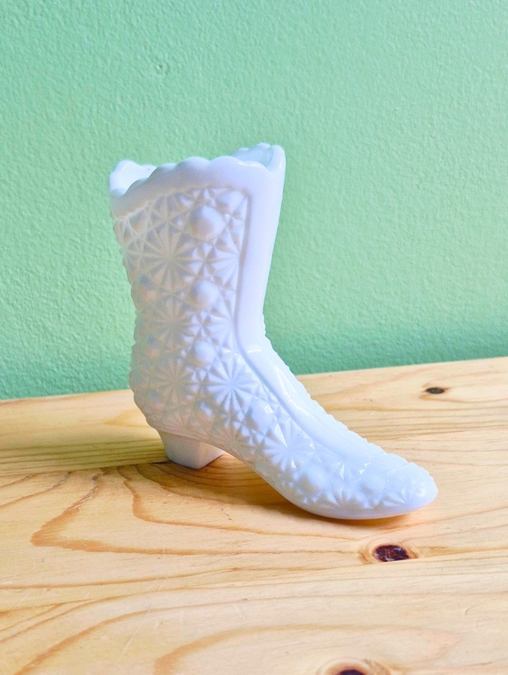 Vintage Fenton White Milk Glass Boot